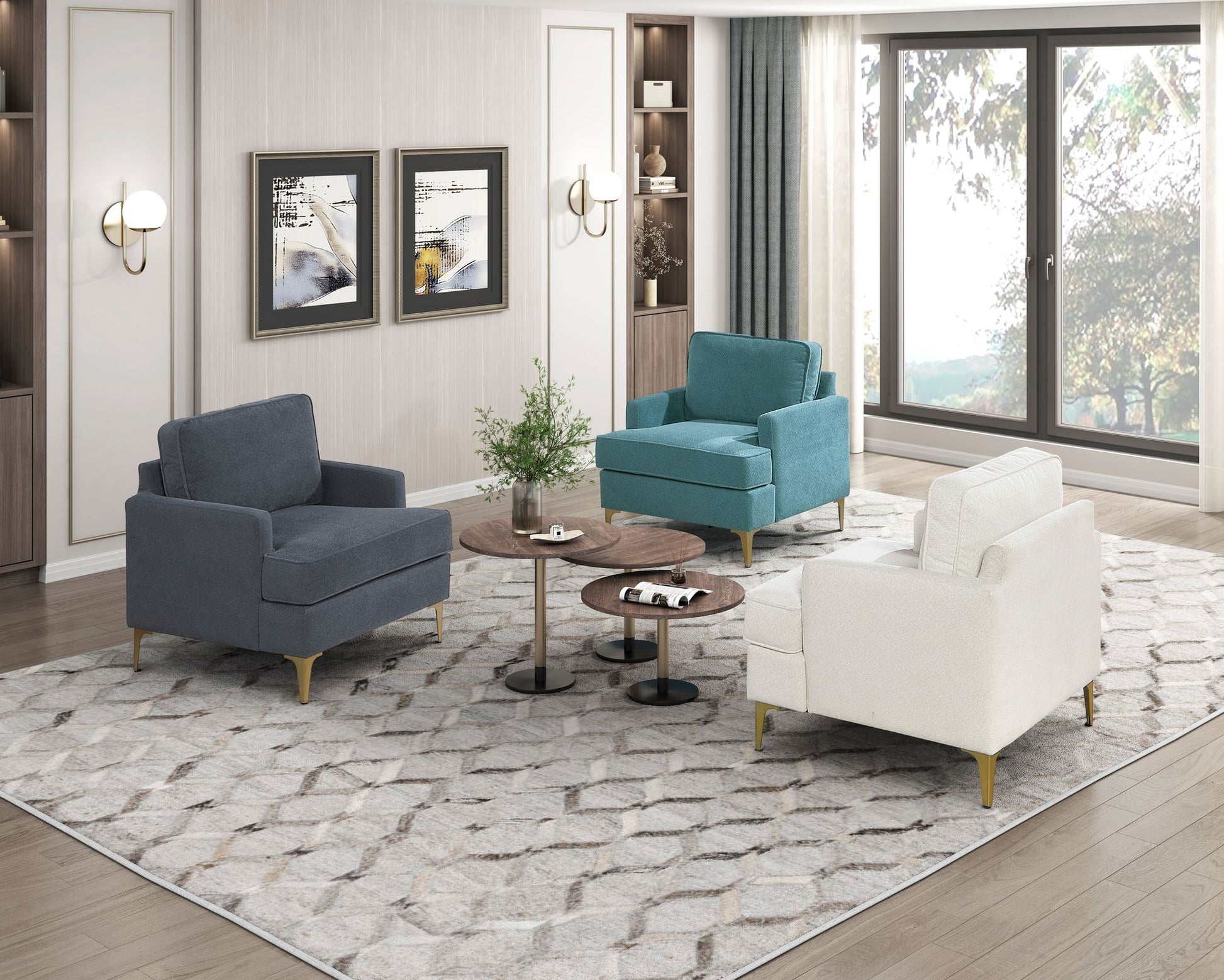 Modern Comfort Accent Chair 1pc Peacock Color Chenille Upholstery – photo 11 of 12