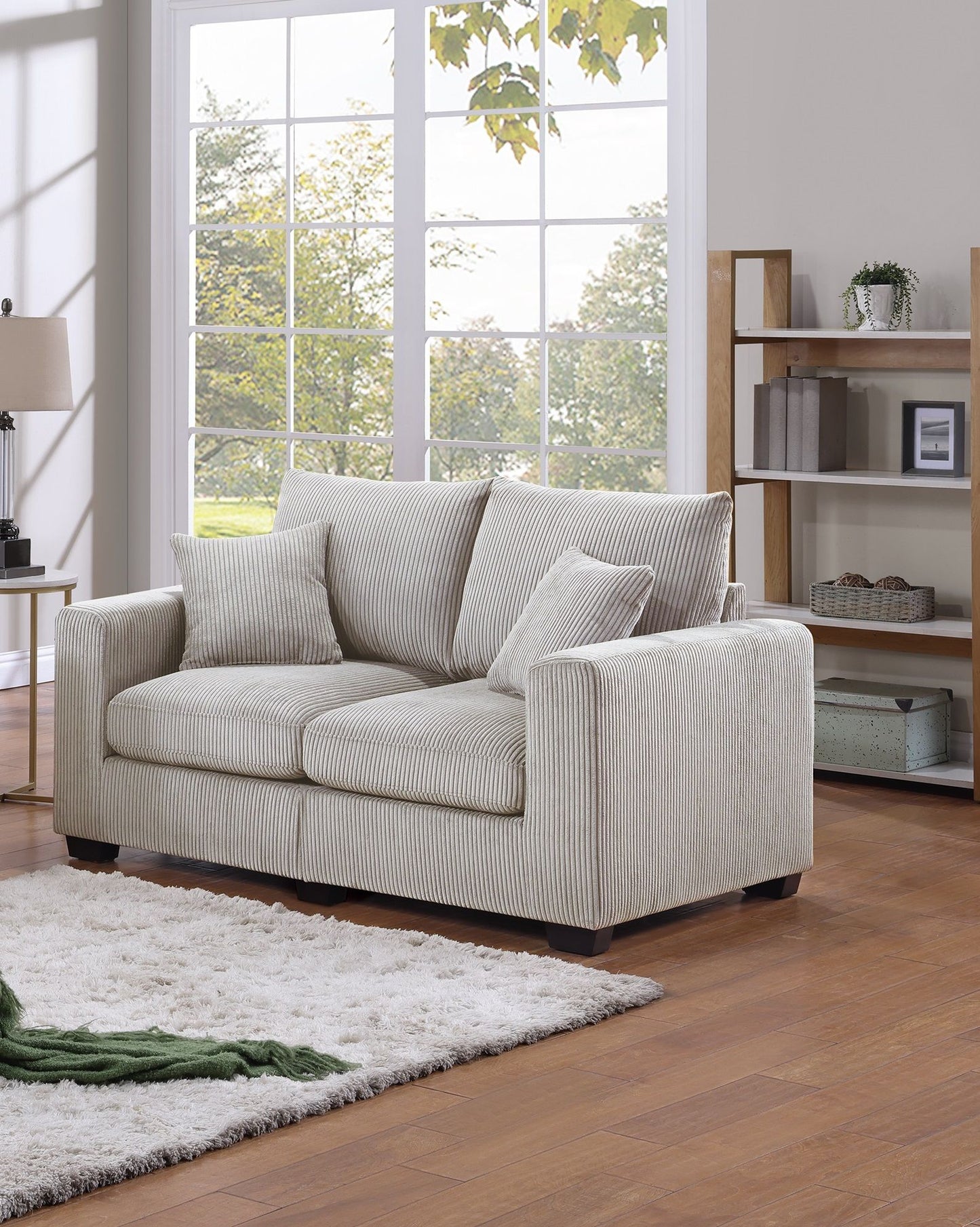 Classic Living Room 2pc Sofa Set Ivory Corduroy Sofa And Loveseat – photo 4 of 10
