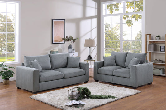 Classic Living Room 2pc Sofa Set Fog Corduroy Sofa And Loveseat – photo 1 of 10
