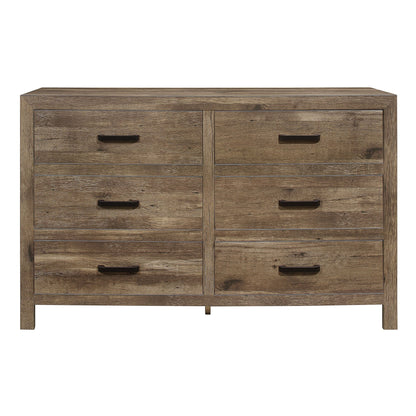 Rustic Style Dresser w 6 Storage Drawers Weathered Pine Finish Wooden – photo 1 of 6