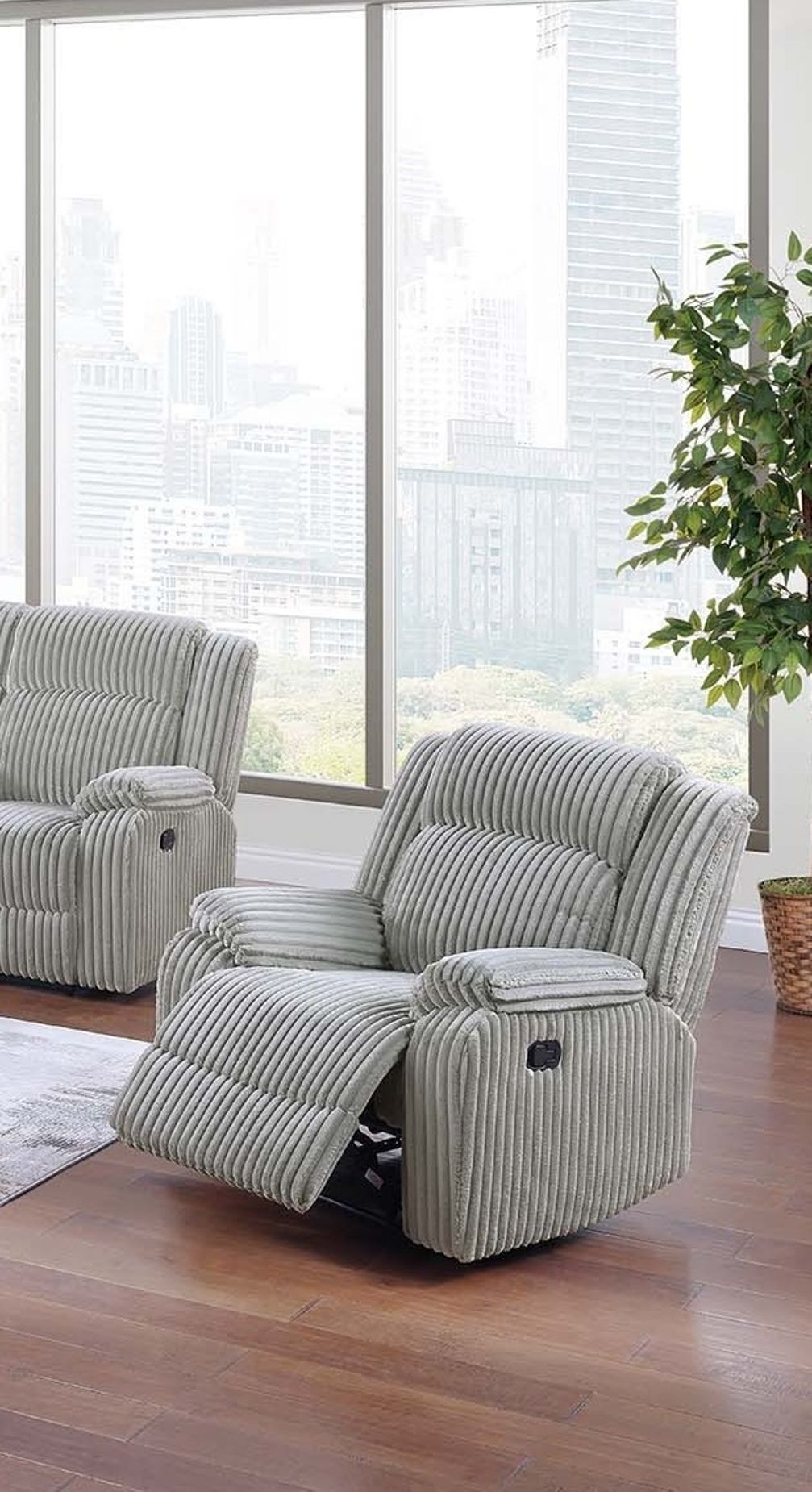 Motion Sofa Loveseat w Console And Recliner Chair Ash Color Fur Like – photo 9 of 20