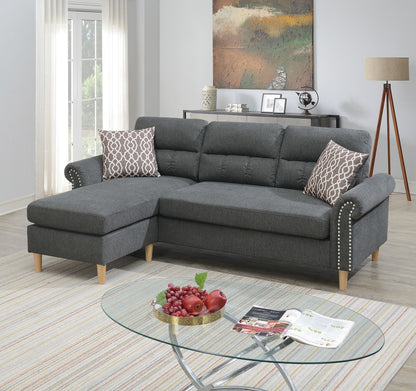 Slate Color Polyfiber Reversible Sectional Sofa Set Chaise Pillows – photo 1 of 18