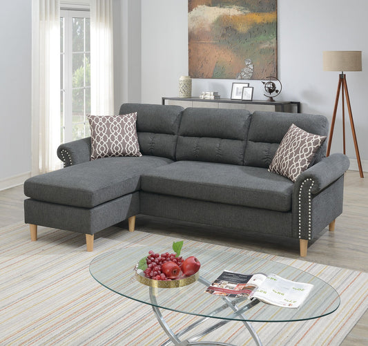 Slate Color Polyfiber Reversible Sectional Sofa Set Chaise Pillows – photo 1 of 18