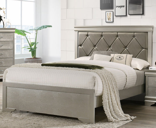 Modern 1pc Beige Champagne Finish Queen Size Panel Bed Wooden – photo 1 of 6