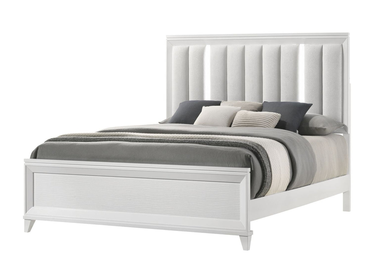 1pc Panel Bed Upholstered Cushion LED Lights Headboard White Finish Wooden Solid Wood Furniture – King