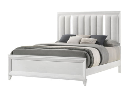 1pc Panel Bed Upholstered Cushion LED Lights Headboard White Finish Wooden Solid Wood Furniture – King