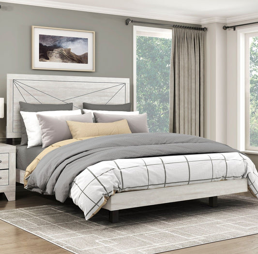 Contemporary Gray Oak Finish Queen Bed Durable Wooden Bedroom – photo 1 of 11