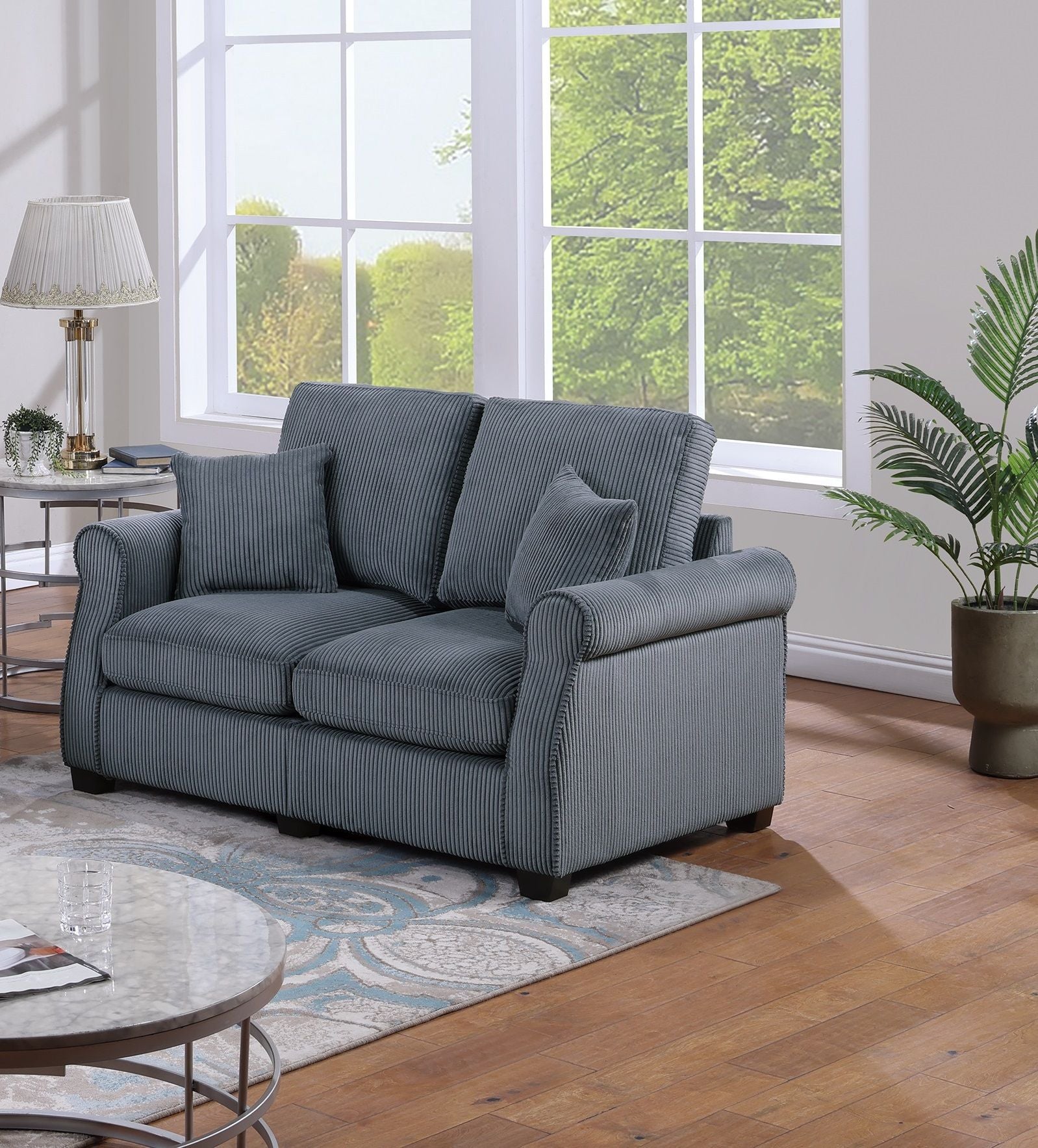 Classic Living Room 2pc Sofa Set Dark Gray Corduroy Sofa Loveseat – photo 4 of 10