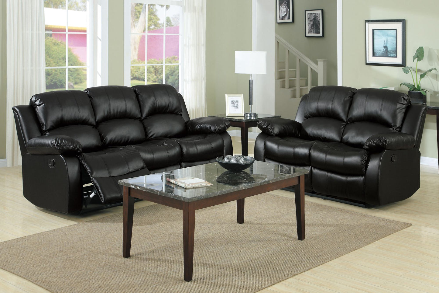 Comfortable Double Reclining Sofa 1pc Black Bonded Leather Match – photo 8 of 11