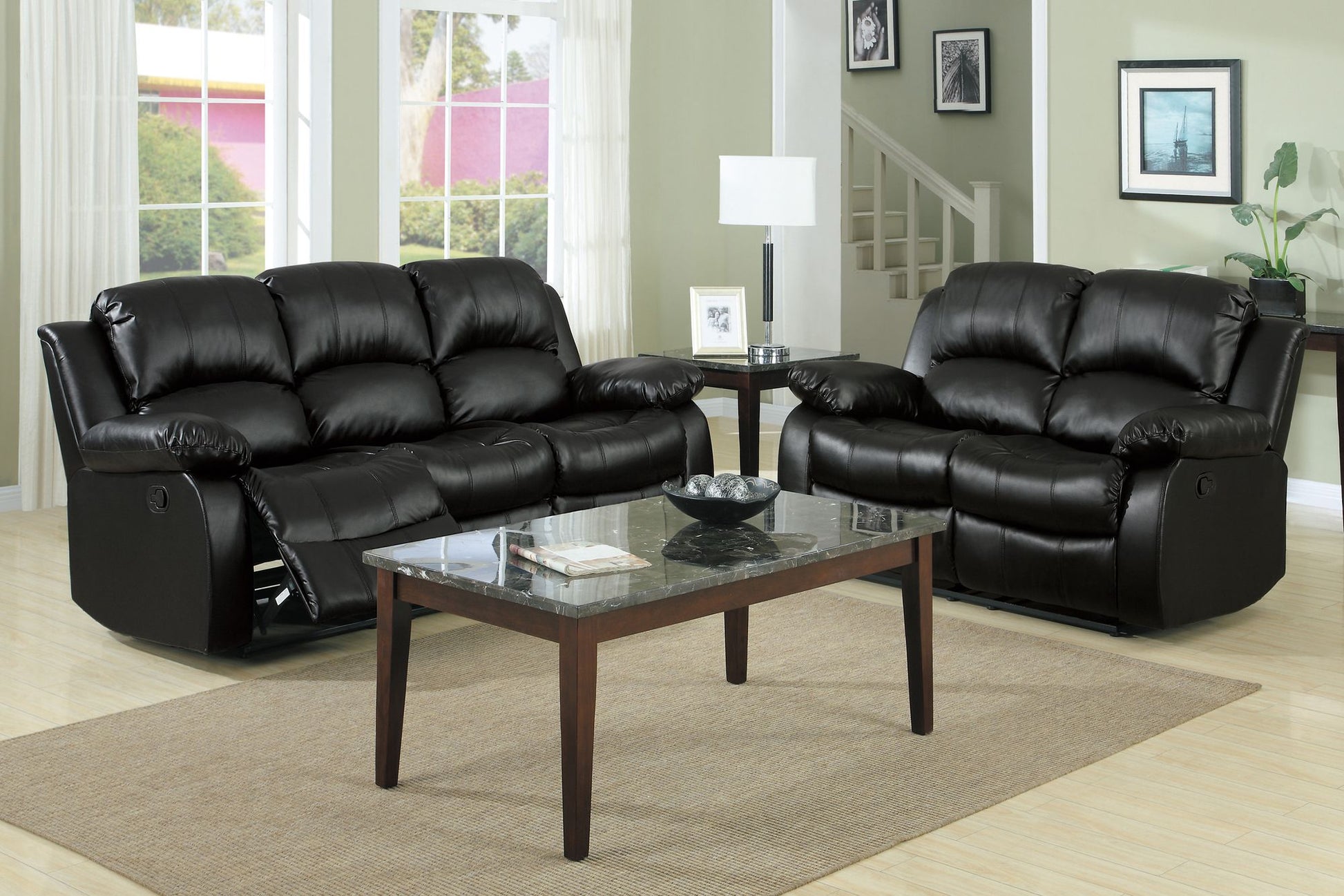 Comfortable Double Reclining Sofa 1pc Black Bonded Leather Match – photo 8 of 11