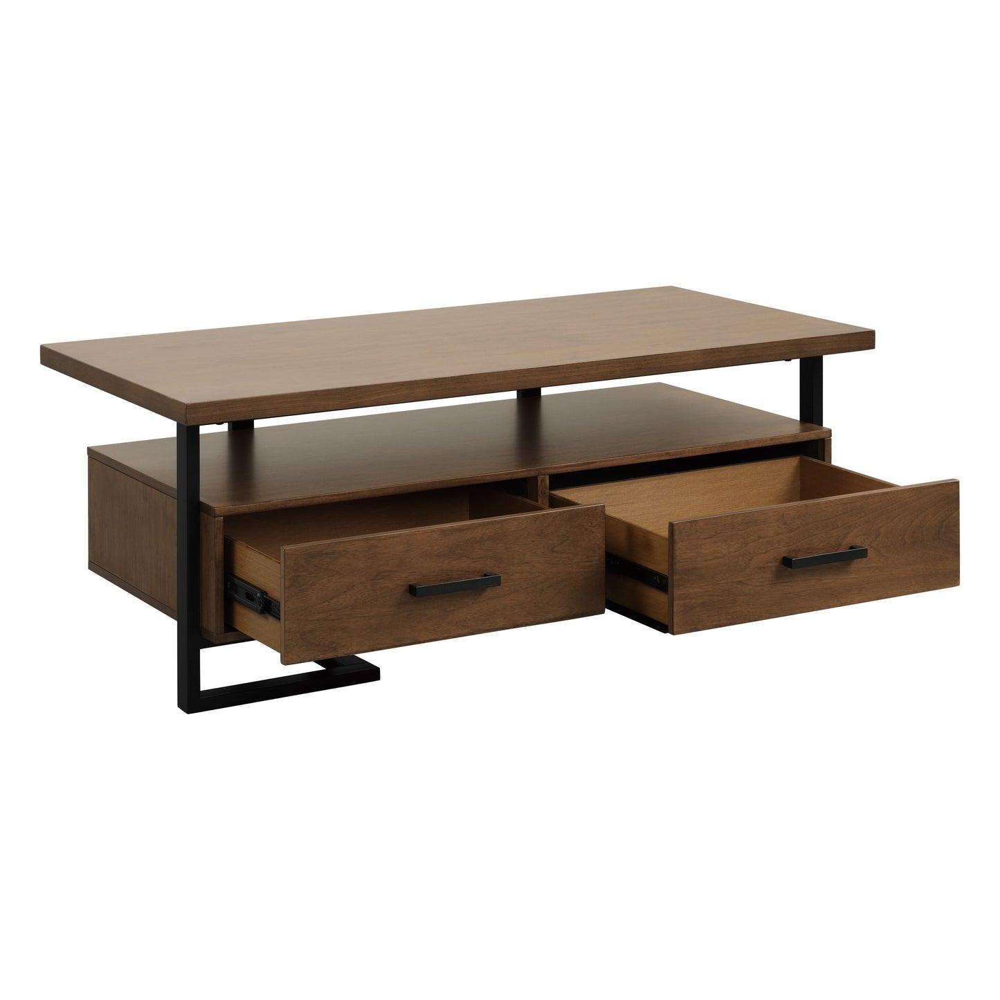Contemporary Design Unique Frame 1pc Coffee Table with Drawers Walnut – photo 3 of 6