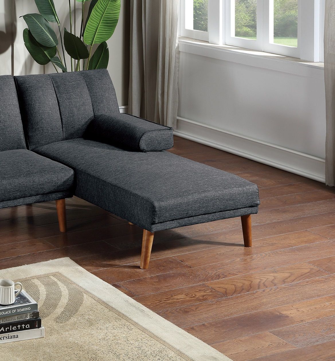 Black Polyfiber Adjustable Chaise Bed Living Room Solid wood Legs – photo 2 of 8