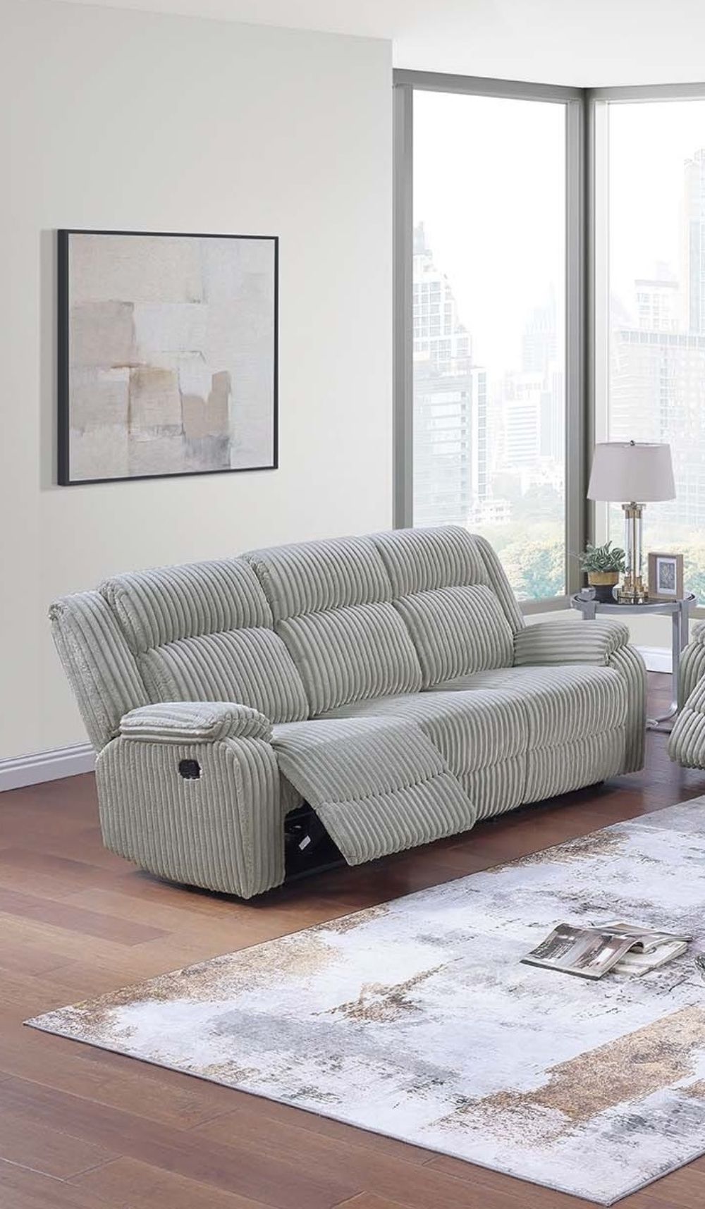 Motion Sofa Loveseat w Console And Recliner Chair Ash Color Fur Like – photo 18 of 20
