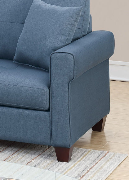Blue Color Glossy Polyfiber Tufted Cushion Couch Sectional Sofa – photo 9 of 11