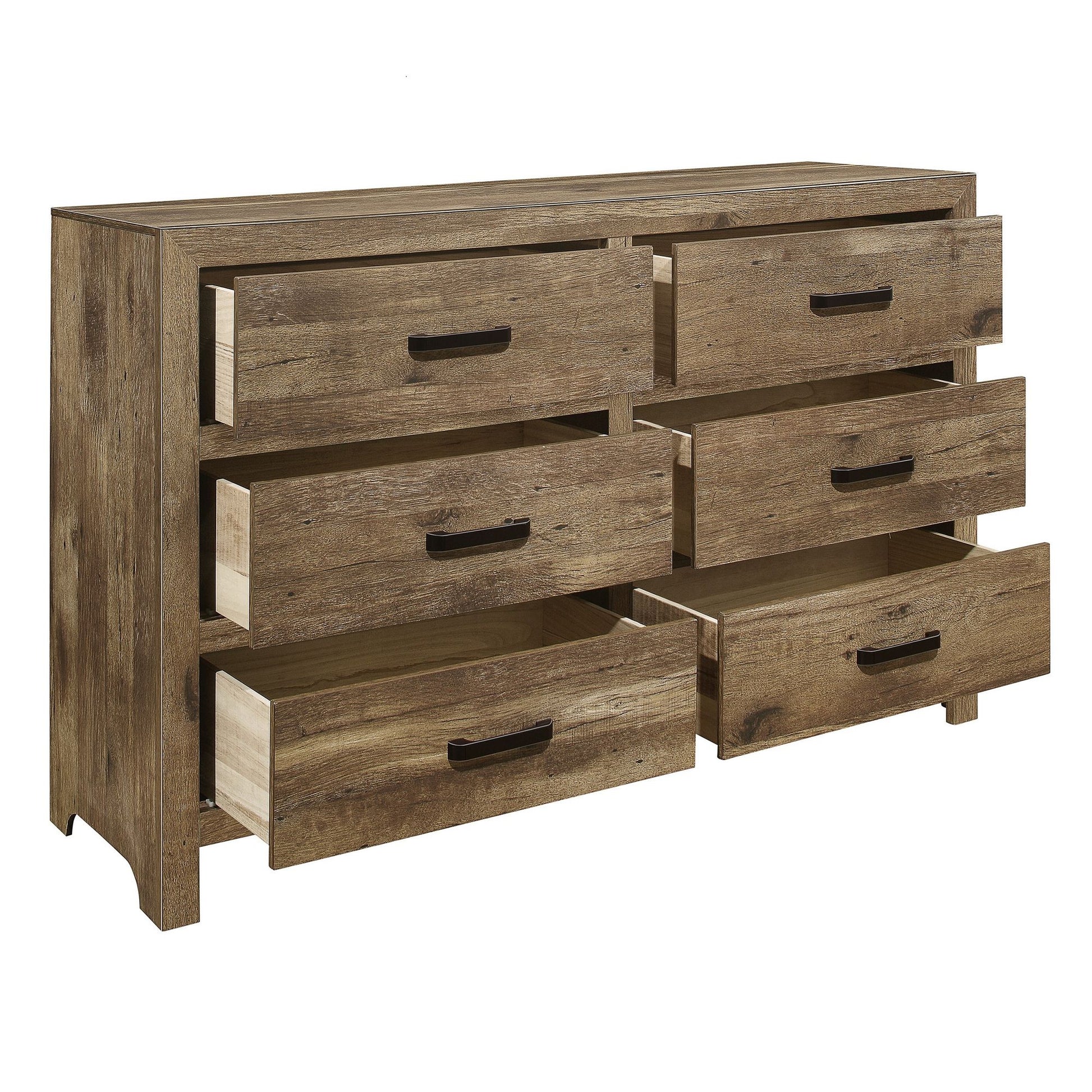 Rustic Style Dresser w 6 Storage Drawers Weathered Pine Finish Wooden – photo 3 of 6
