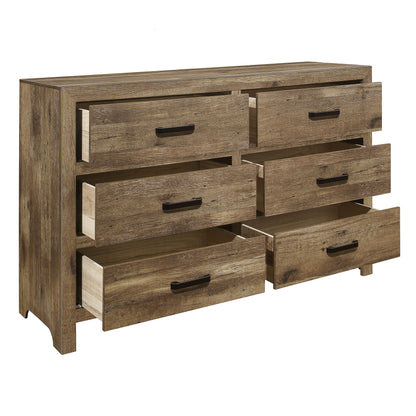 Rustic Style Dresser w 6 Storage Drawers Weathered Pine Finish Wooden – photo 3 of 6