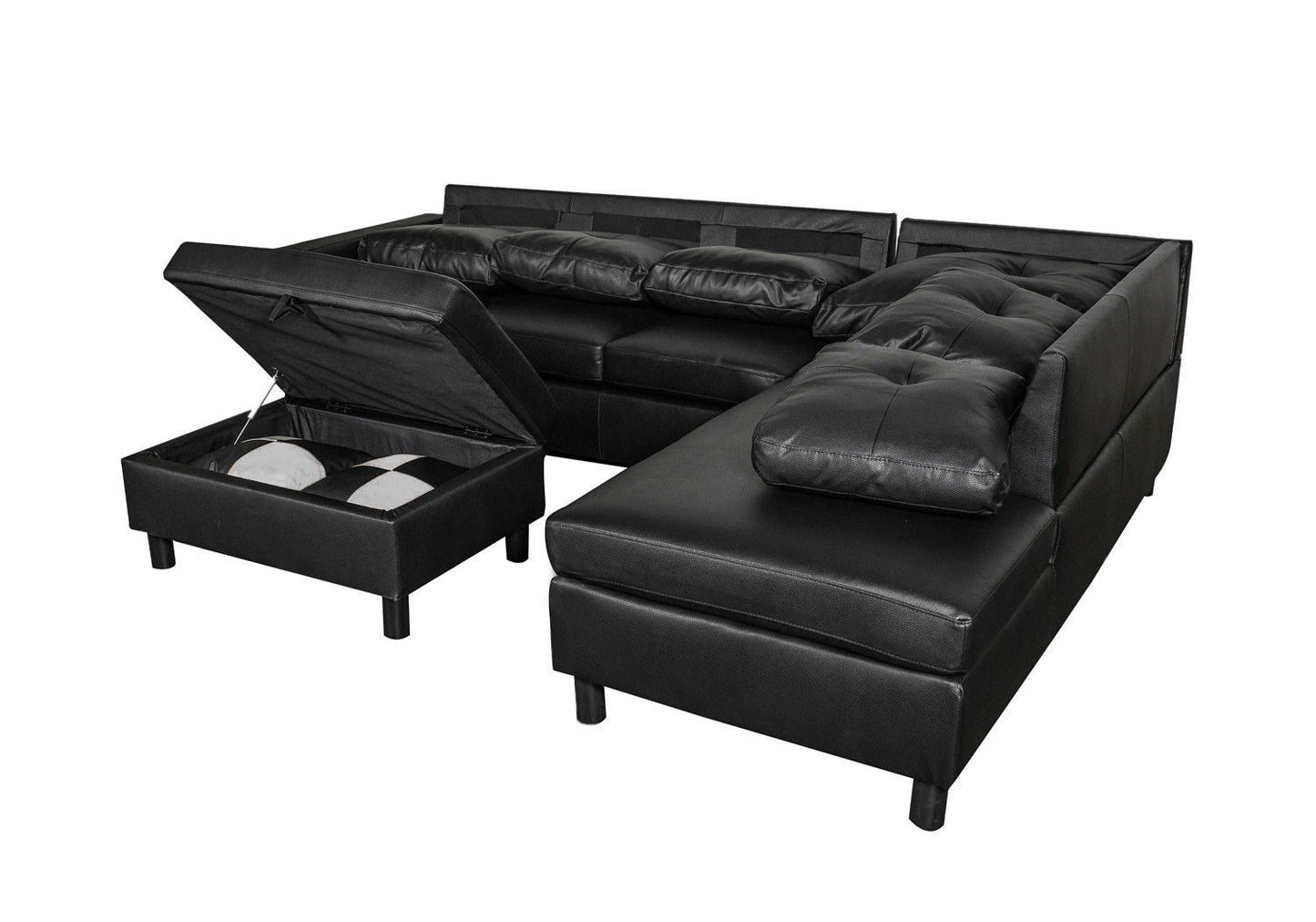 3 PC Sectional Sofa Set, (Black) Faux Leather left-Facing Sofa – photo 7 of 8