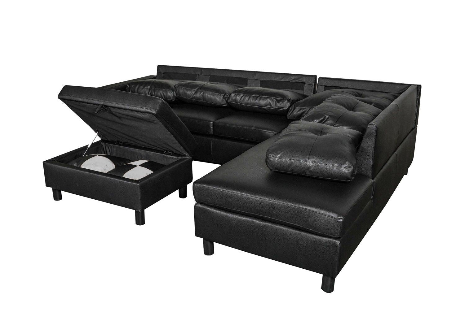 3 PC Sectional Sofa Set, (Black) Faux Leather left-Facing Sofa – photo 7 of 8