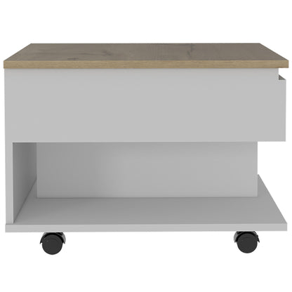 White and Light Oak 1-Drawer 1-Shelf Lift Top Coffee Table – photo 5 of 7