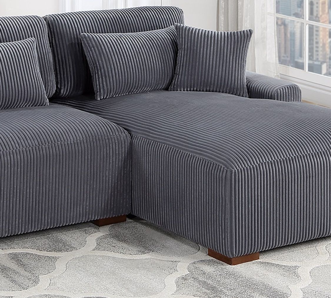 Modern 2pc Sectional Set XL Plush Corduroy Fabric Dark Gray LAF Sofa – photo 6 of 8