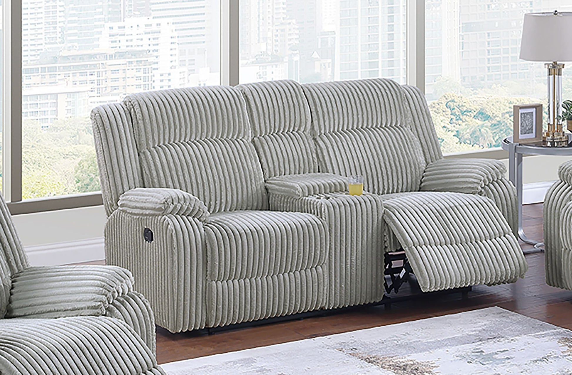 Motion Sofa Loveseat w Console And Recliner Chair Ash Color Fur Like – photo 14 of 20