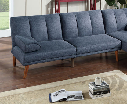 Navy Color Polyfiber 2pc Sectional Sofa Set Living Room Furniture – photo 4 of 17