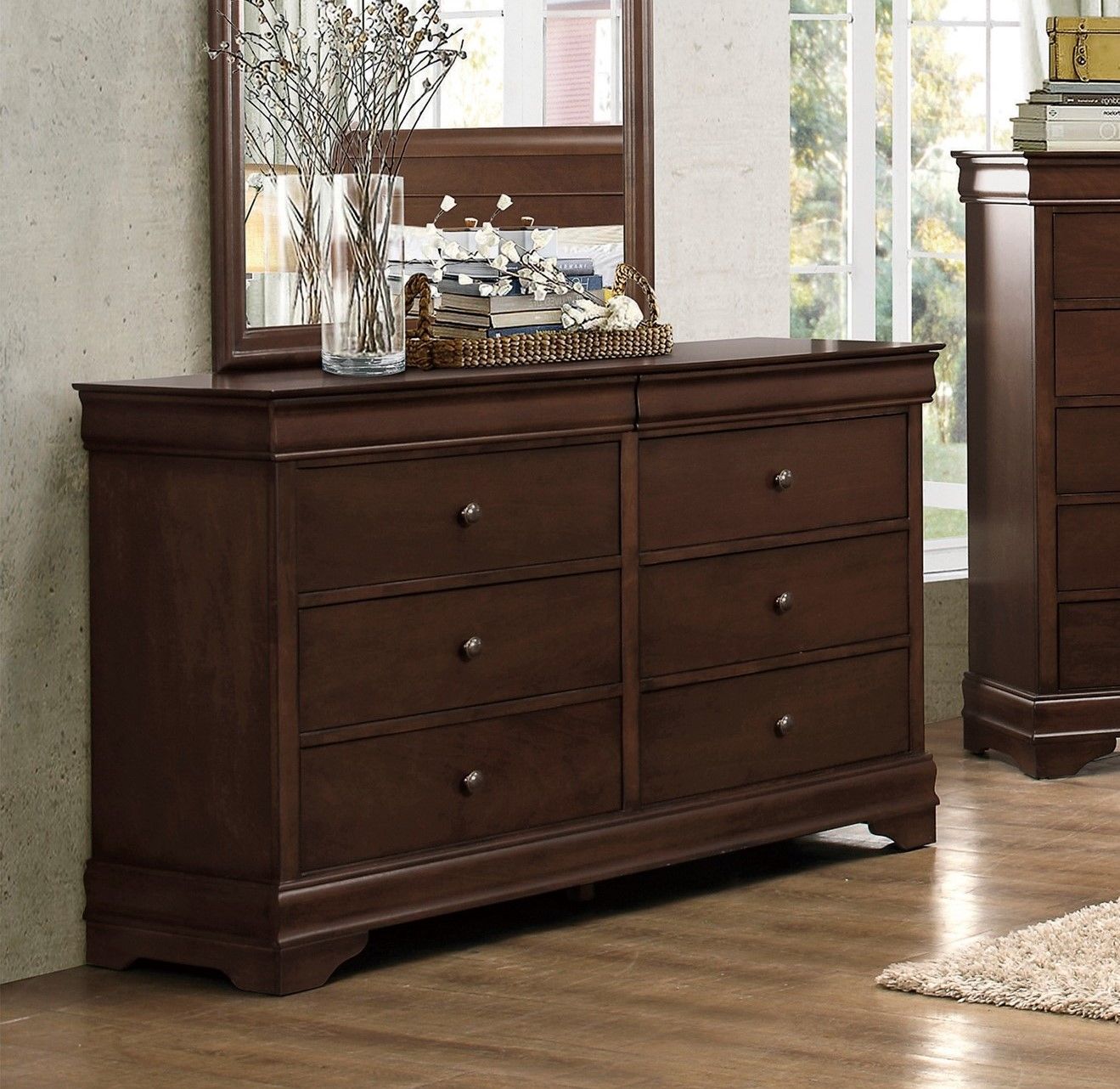 Brown Cherry Finish Louis Phillipe Style Bedroom Furniture – photo 6 of 7