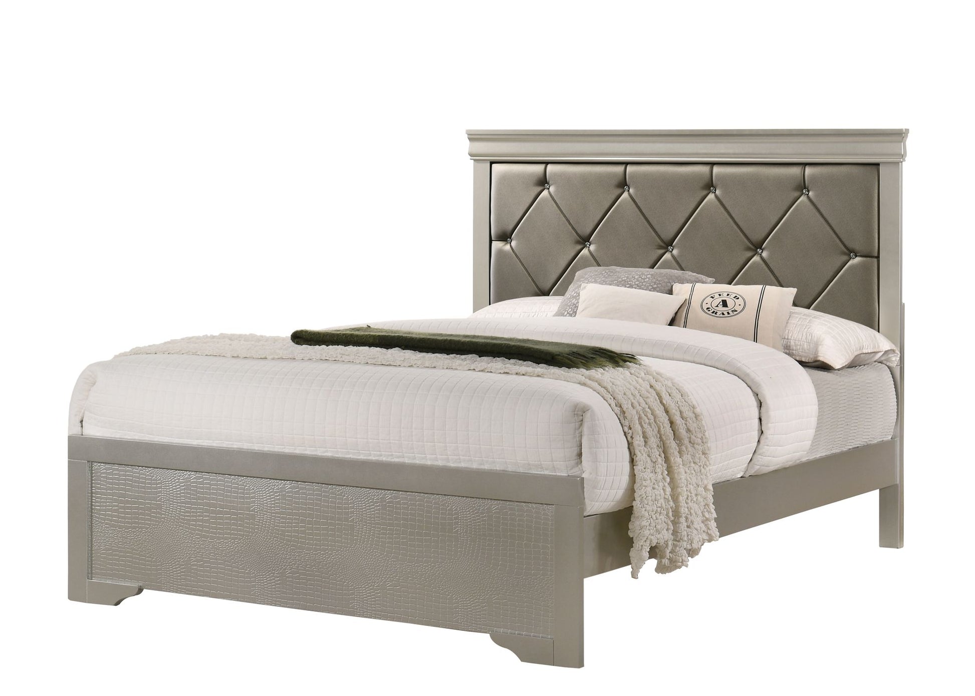 Modern 1pc Beige Champagne Finish Queen Size Panel Bed Wooden – photo 2 of 6