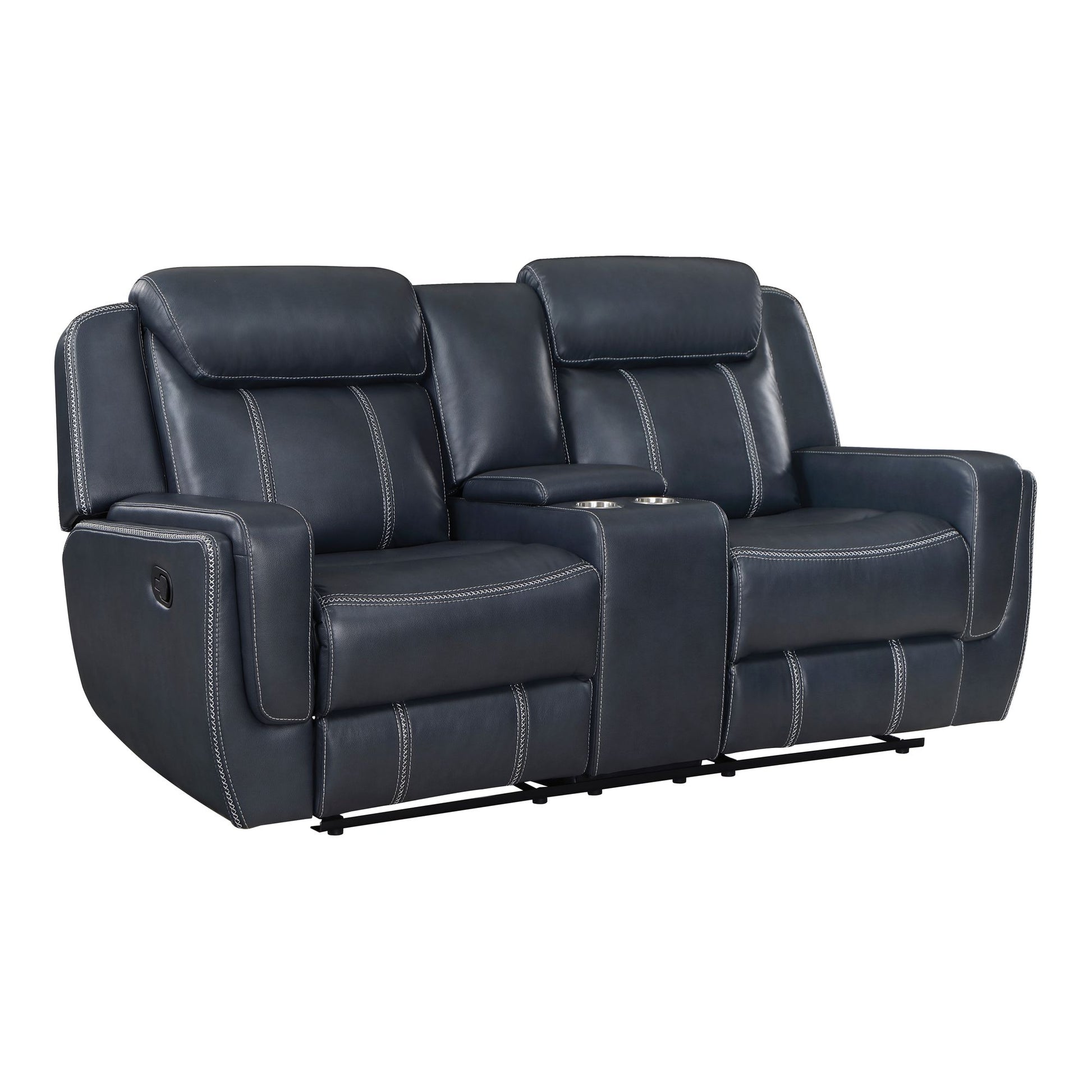 Modern Living Room Furniture 2pc Reclining Sofa Set Blue Breathable – photo 9 of 14