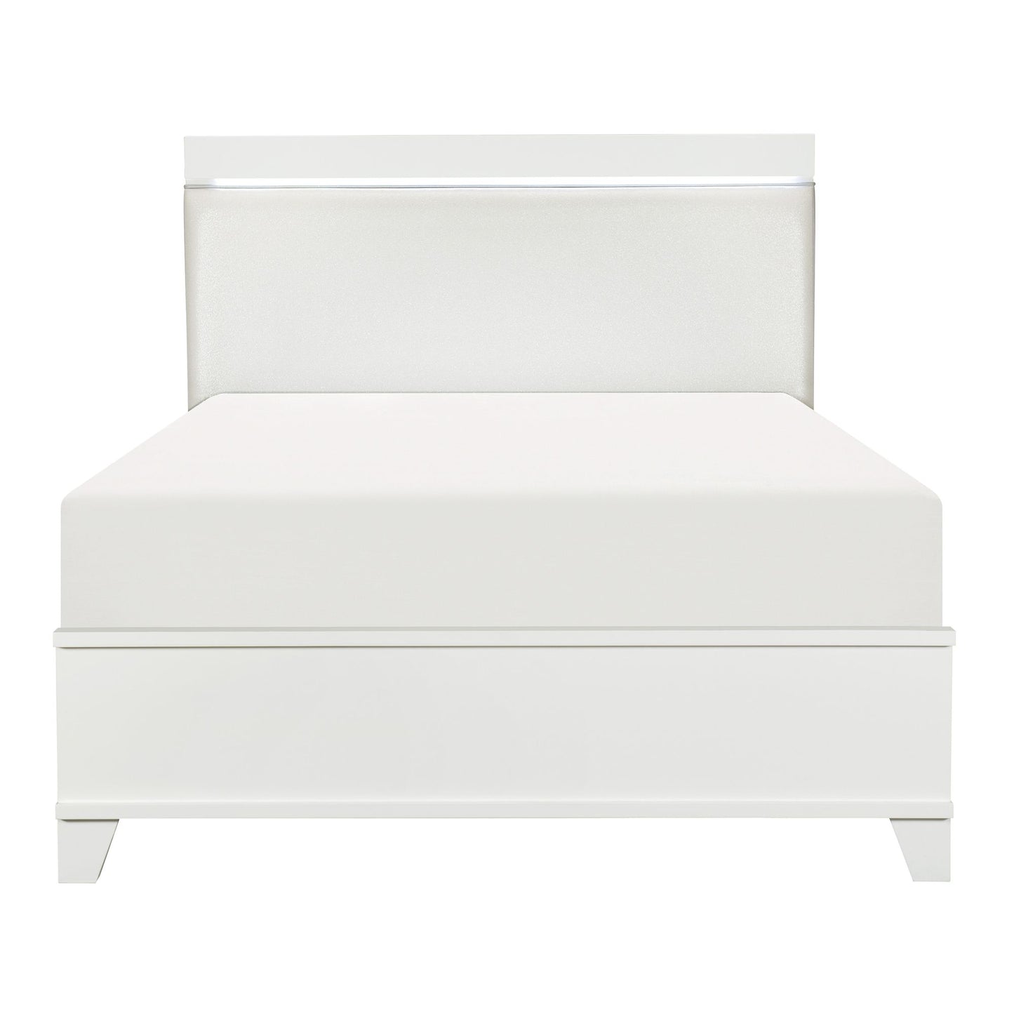 White High Gloss Finish Modern Queen Bed 1pc LED Light Headboard Faux – photo 3 of 7