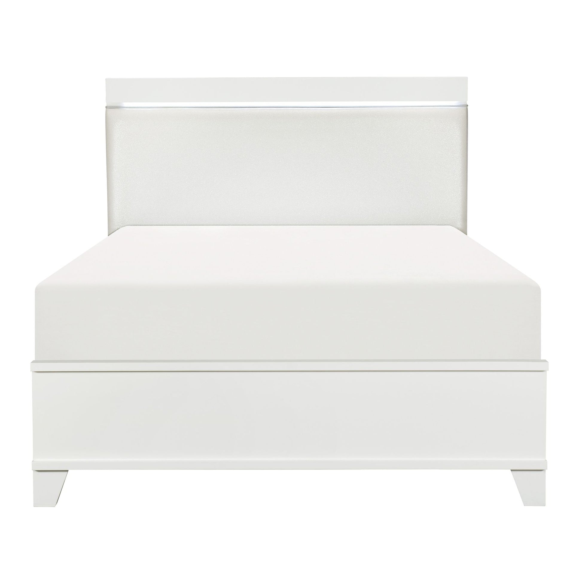 White High Gloss Finish Modern Queen Bed 1pc LED Light Headboard Faux – photo 3 of 7