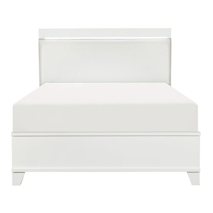White High Gloss Finish Modern Queen Bed 1pc LED Light Headboard Faux – photo 3 of 7