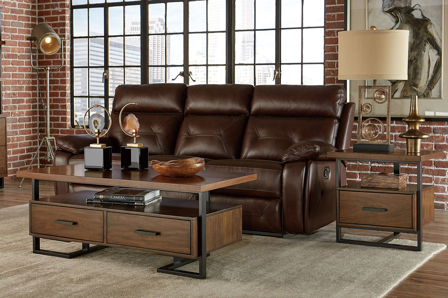 Contemporary Design Unique Frame 1pc Coffee Table with Drawers Walnut – photo 6 of 6