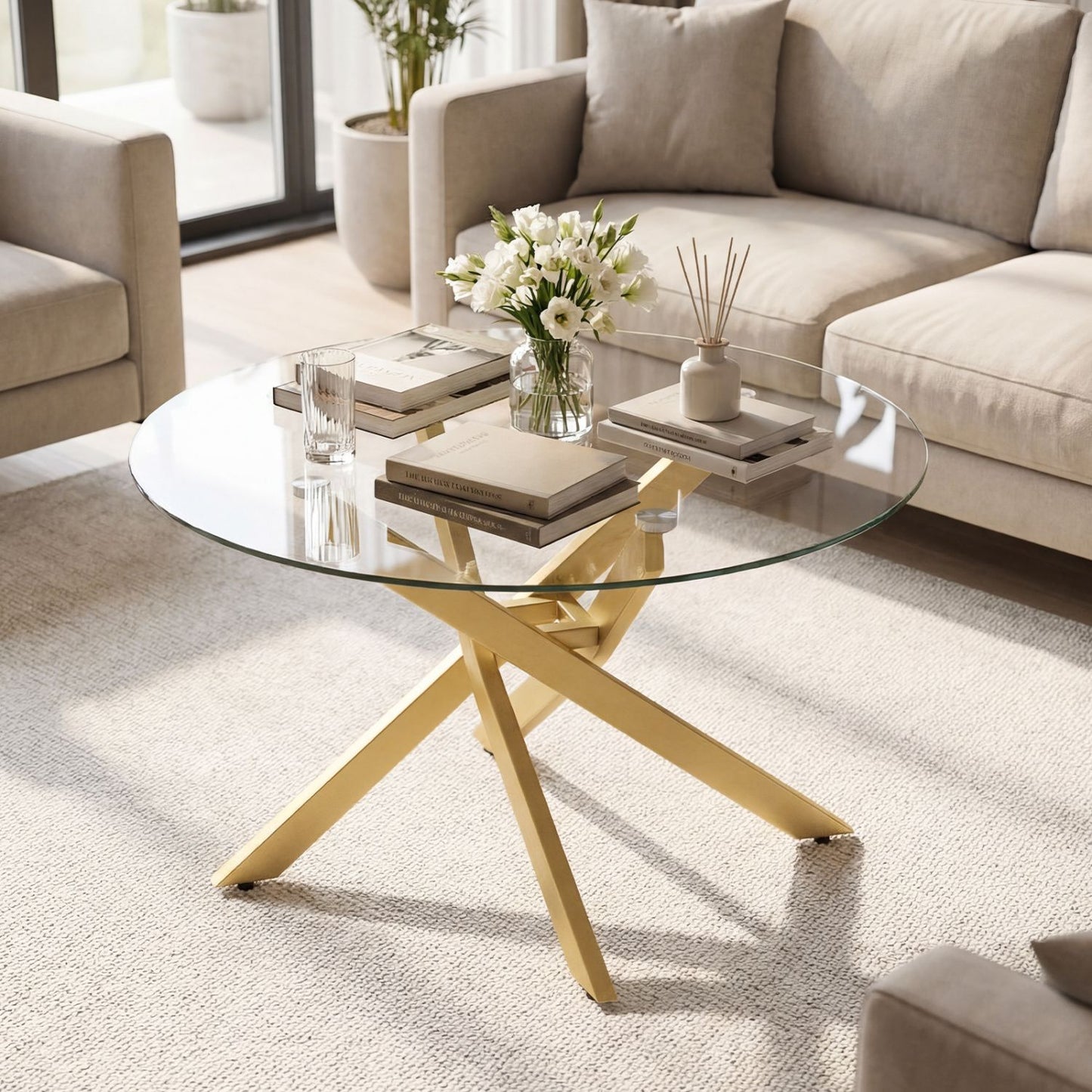 Glass Coffee Table Round Clear Center Table with Tempered Glass Top – photo 14 of 22