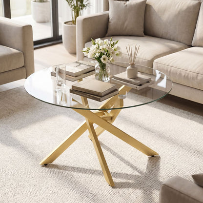 Glass Coffee Table Round Clear Center Table with Tempered Glass Top – photo 14 of 22