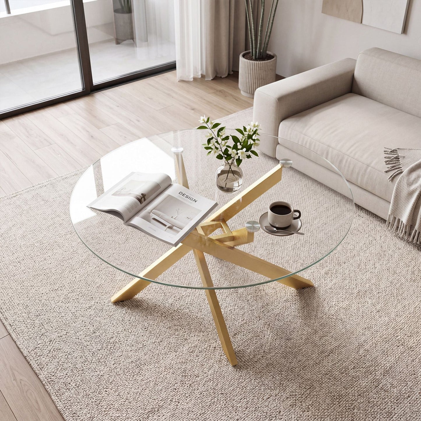 Glass Coffee Table Round Clear Center Table with Tempered Glass Top – photo 13 of 22