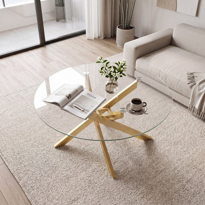 Glass Coffee Table Round Clear Center Table with Tempered Glass Top – photo 13 of 22
