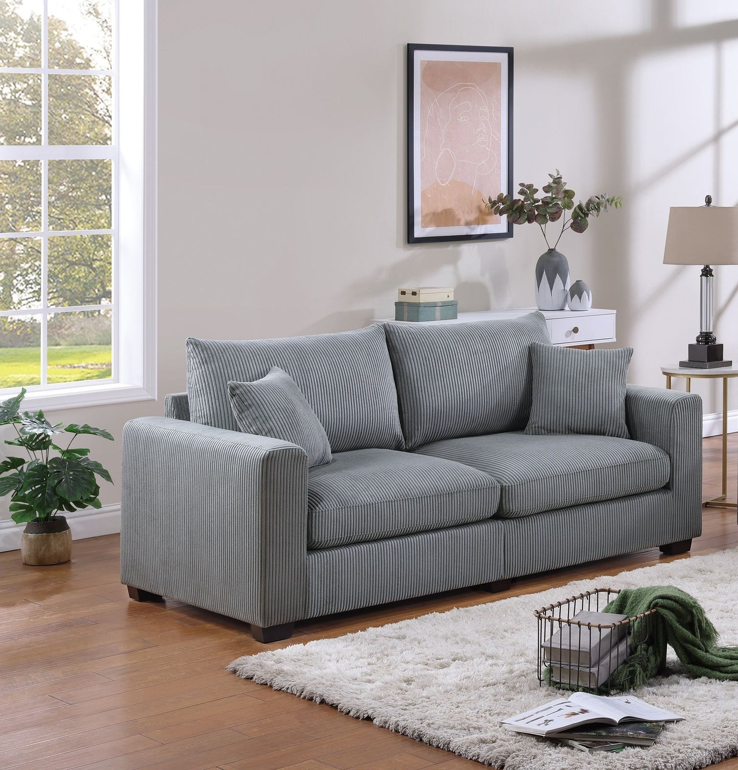 Classic Living Room 2pc Sofa Set Fog Corduroy Sofa And Loveseat – photo 3 of 10
