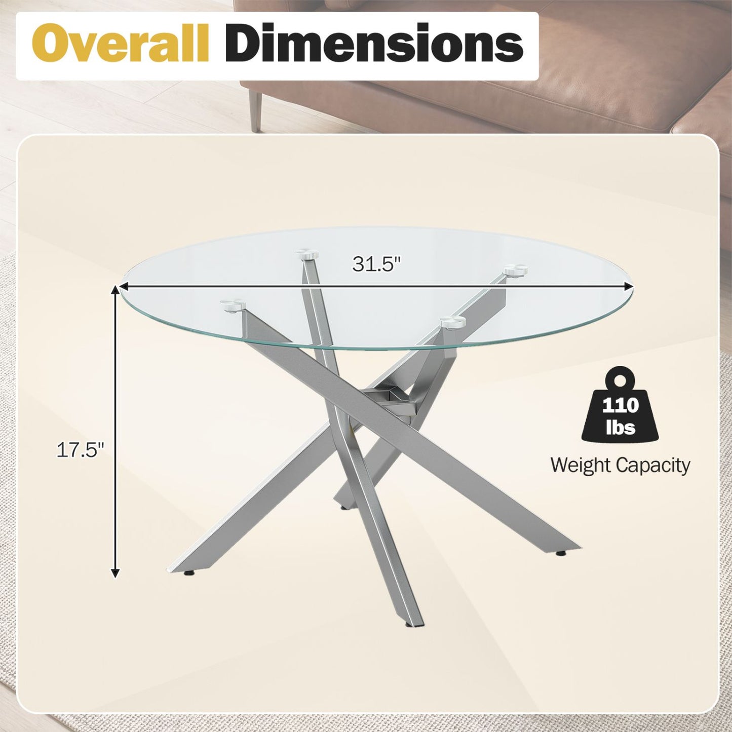 Glass Coffee Table Round Clear Center Table with Tempered Glass Top – photo 6 of 22