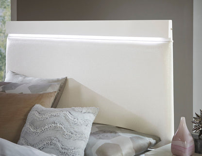 White High Gloss Finish Modern Full Bed 1pc LED Light Headboard Faux – photo 2 of 8