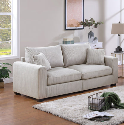 Classic Living Room 2pc Sofa Set Ivory Corduroy Sofa And Loveseat – photo 3 of 10