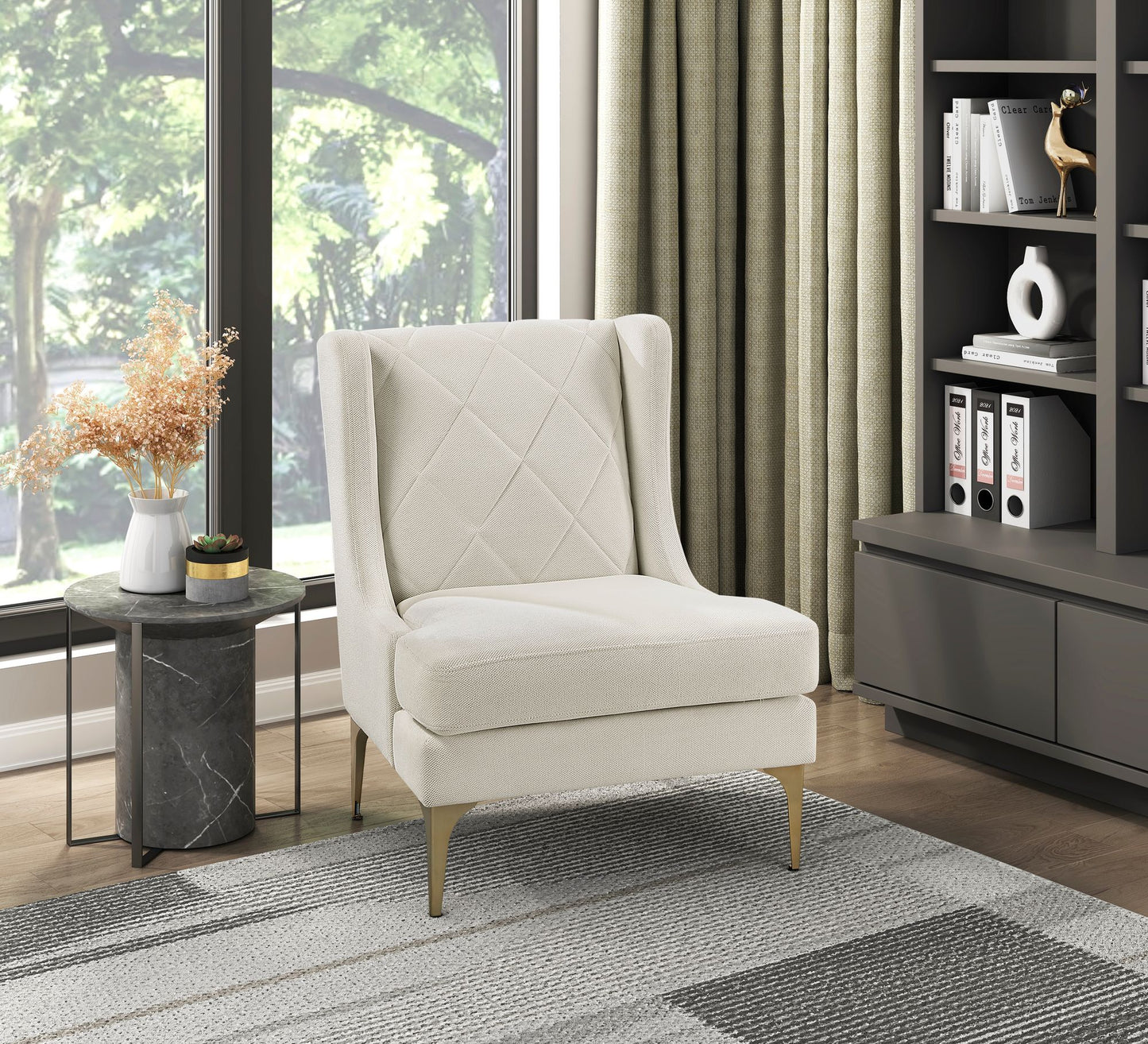 Modern Luxury Taupe Chenille Upholstery Wingback Accent Chair – photo 1 of 11
