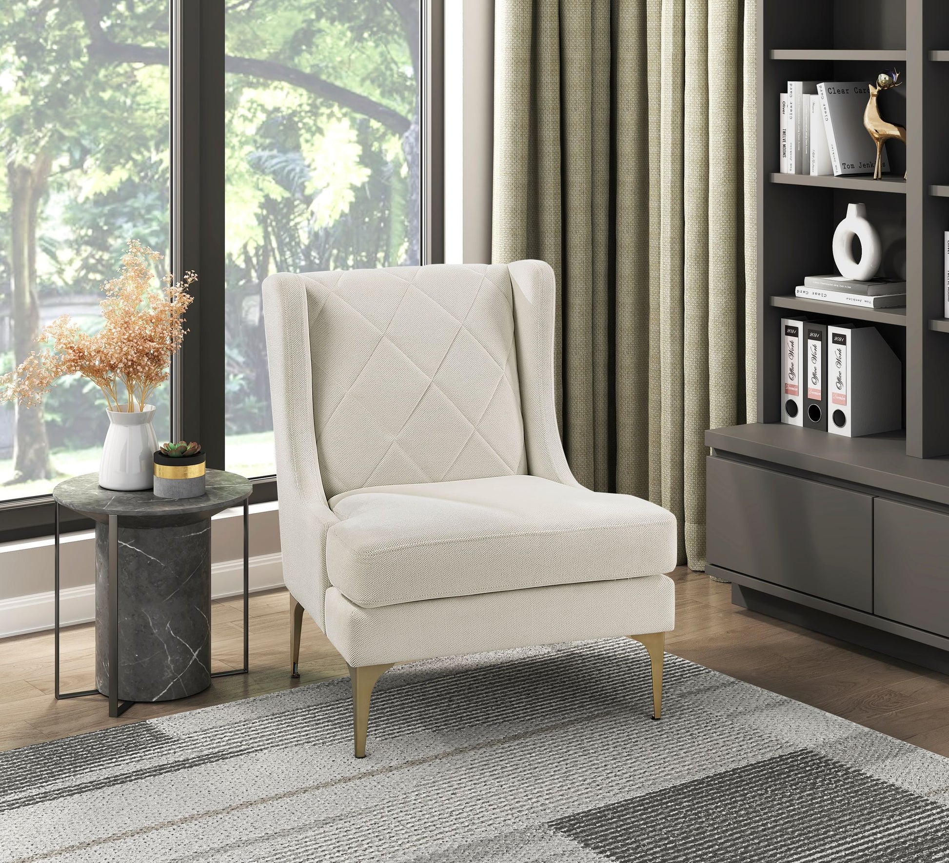 Modern Luxury Taupe Chenille Upholstery Wingback Accent Chair – photo 1 of 11