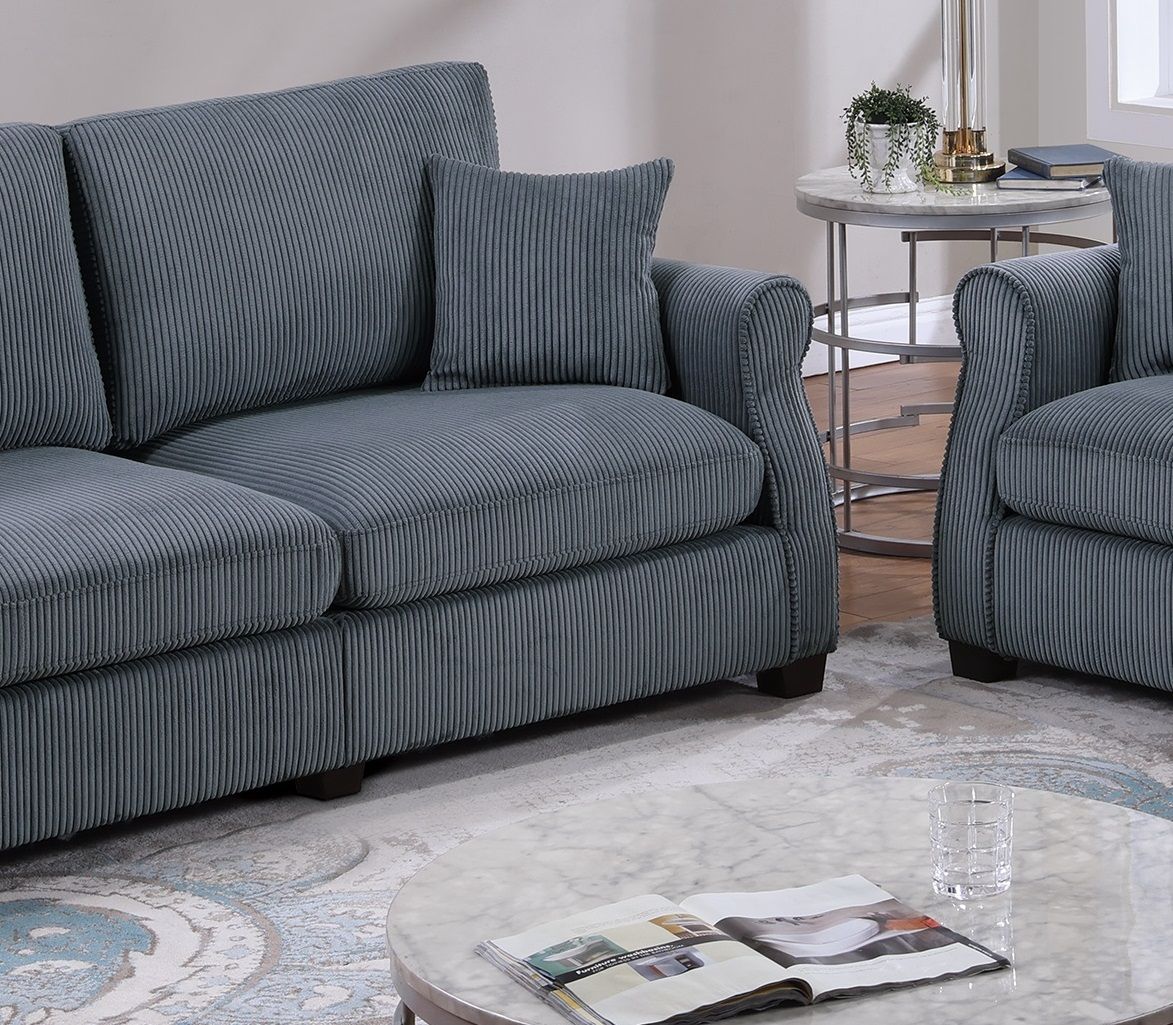 Classic Living Room 2pc Sofa Set Dark Gray Corduroy Sofa Loveseat – photo 5 of 10