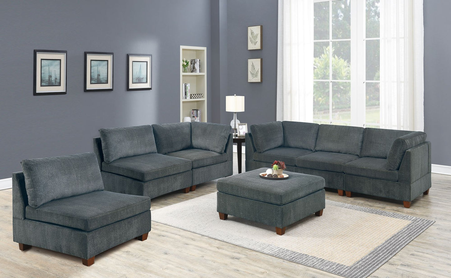 Living Room Furniture Gray Chenille Modular Sectional 7pc Set Modular – photo 1 of 18