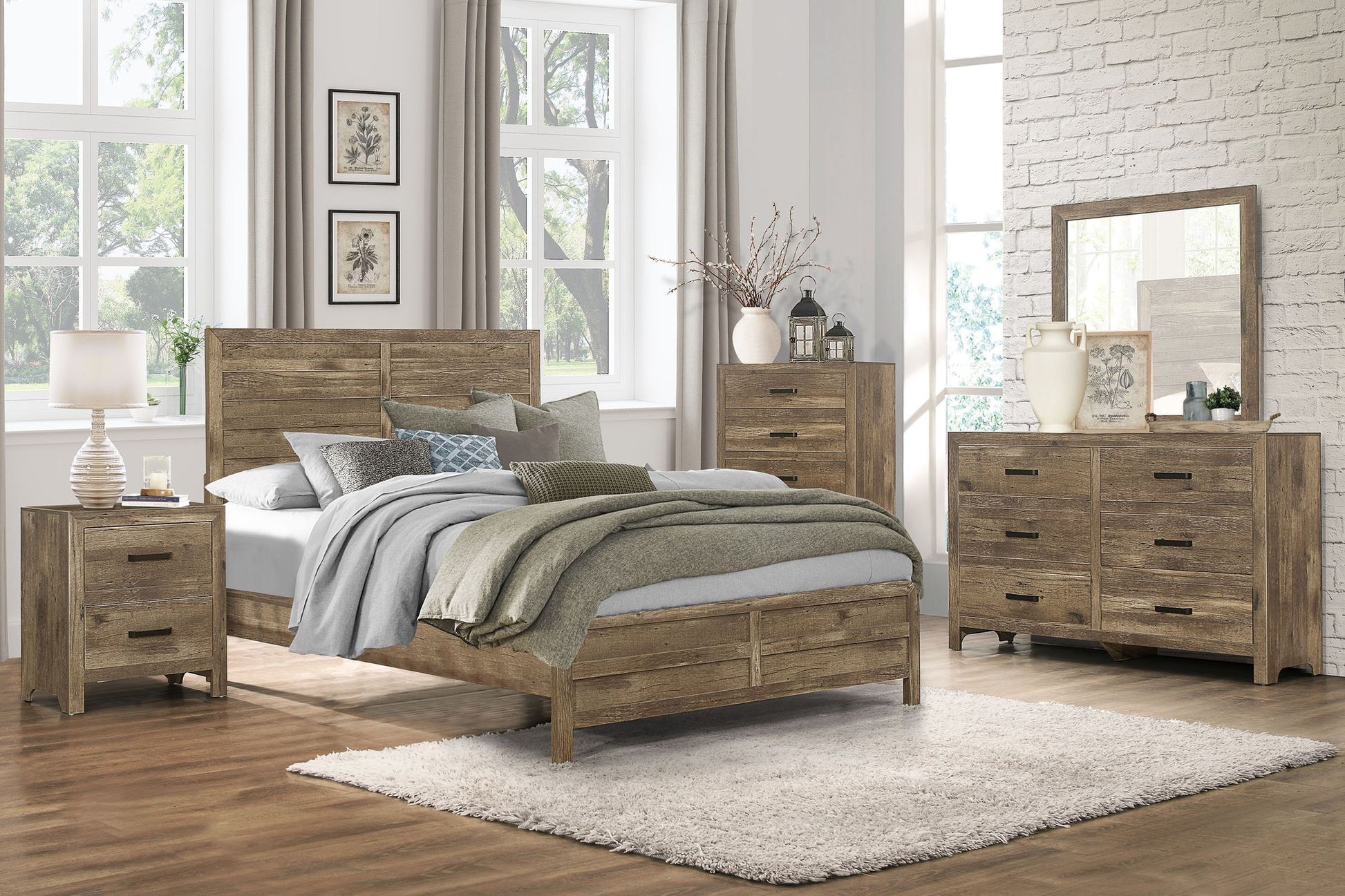 Rustic Style Dresser w 6 Storage Drawers Weathered Pine Finish Wooden – photo 5 of 6