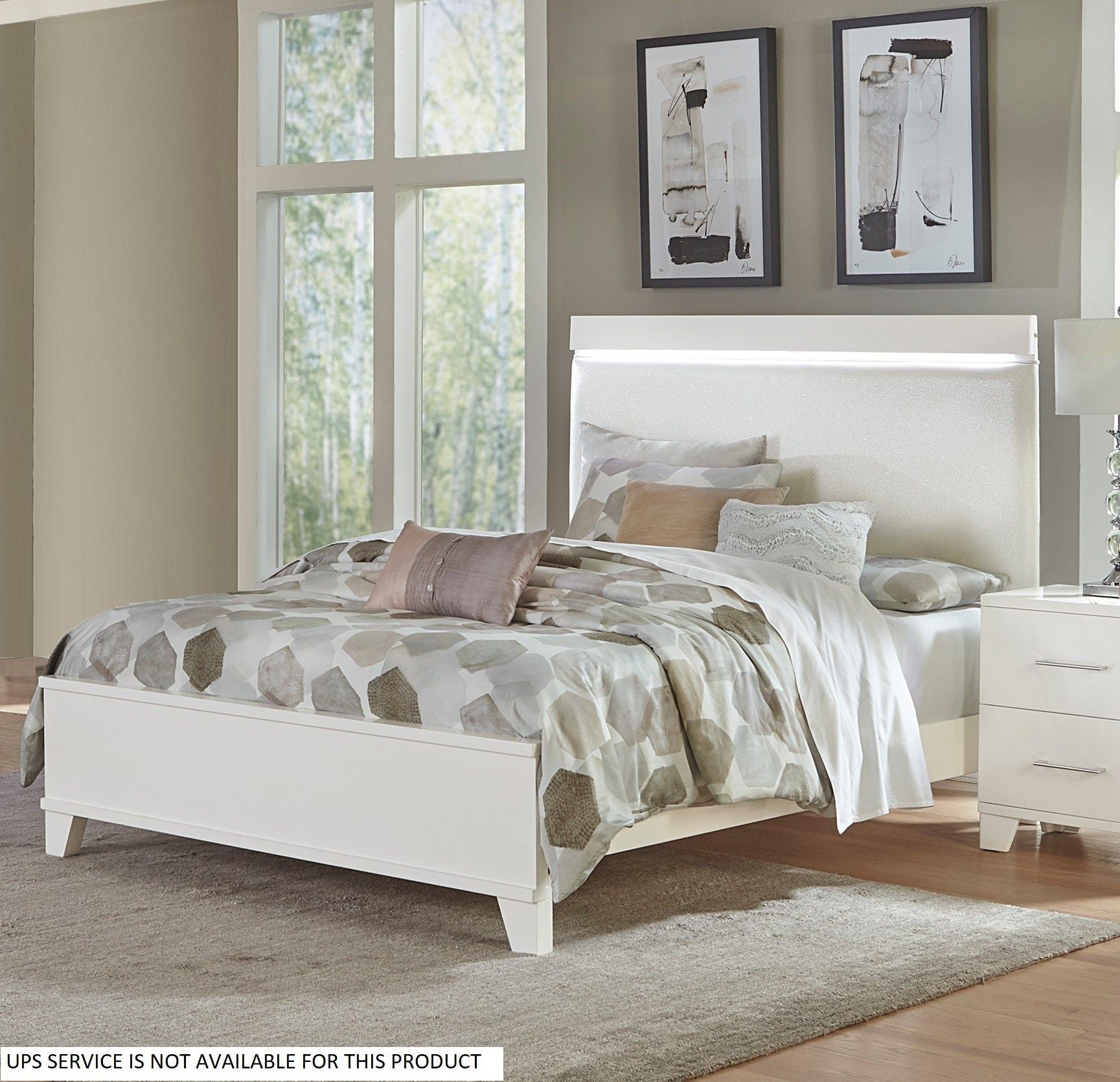 White High Gloss Finish Modern Full Bed 1pc LED Light Headboard Faux – photo 5 of 8