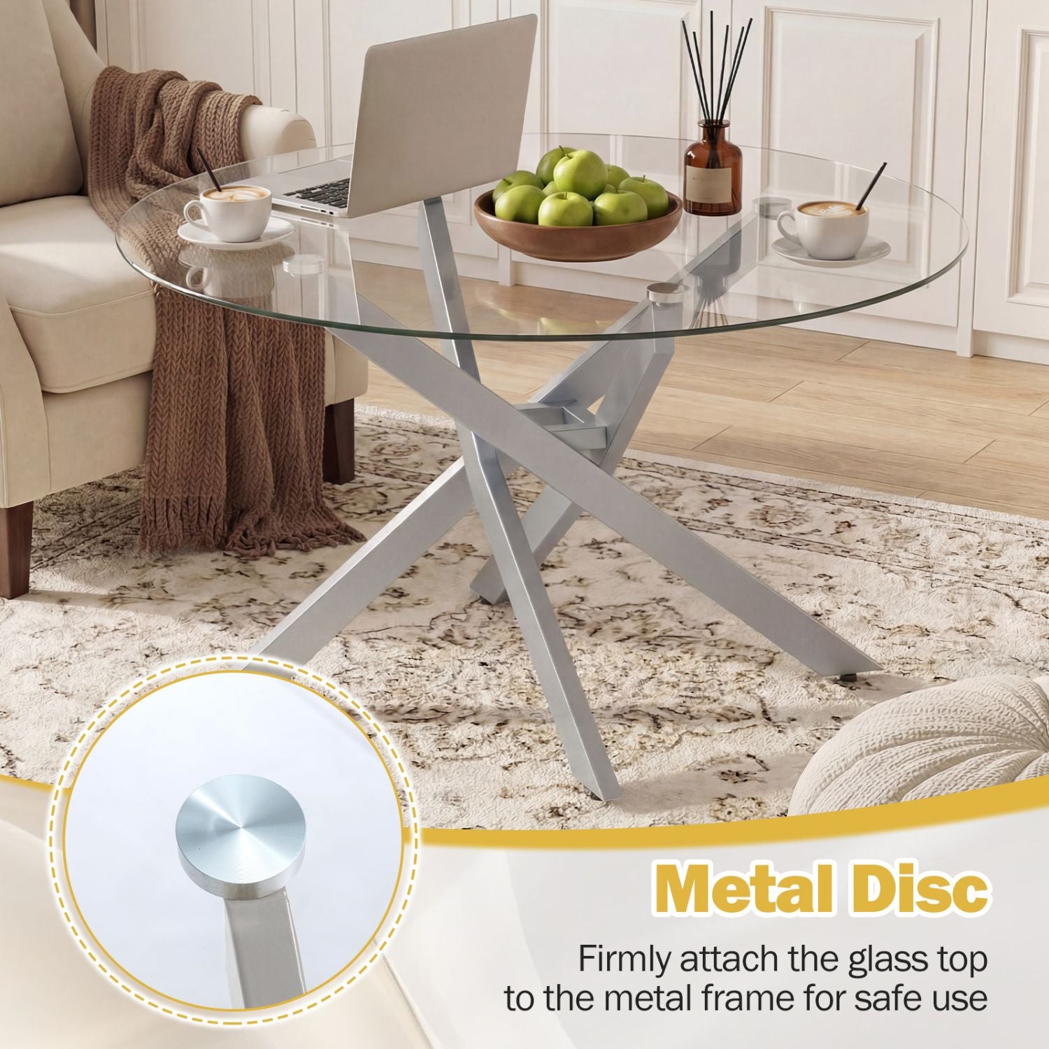 Glass Coffee Table Round Clear Center Table with Tempered Glass Top – photo 12 of 22