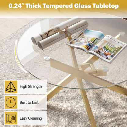 Glass Coffee Table Round Clear Center Table with Tempered Glass Top – photo 20 of 22
