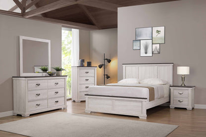 Farmhouse Rustic Style Antique White & Brown Queen Size Panel 1pc Bed – photo 5 of 5